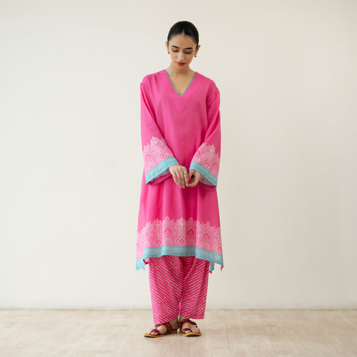 Mastani Elevated Cotton Slub Salwar Set - Bubblegum Pink