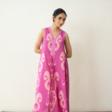 Peppy Paisley Midi Cotton Slub Dress - Dusty Pink