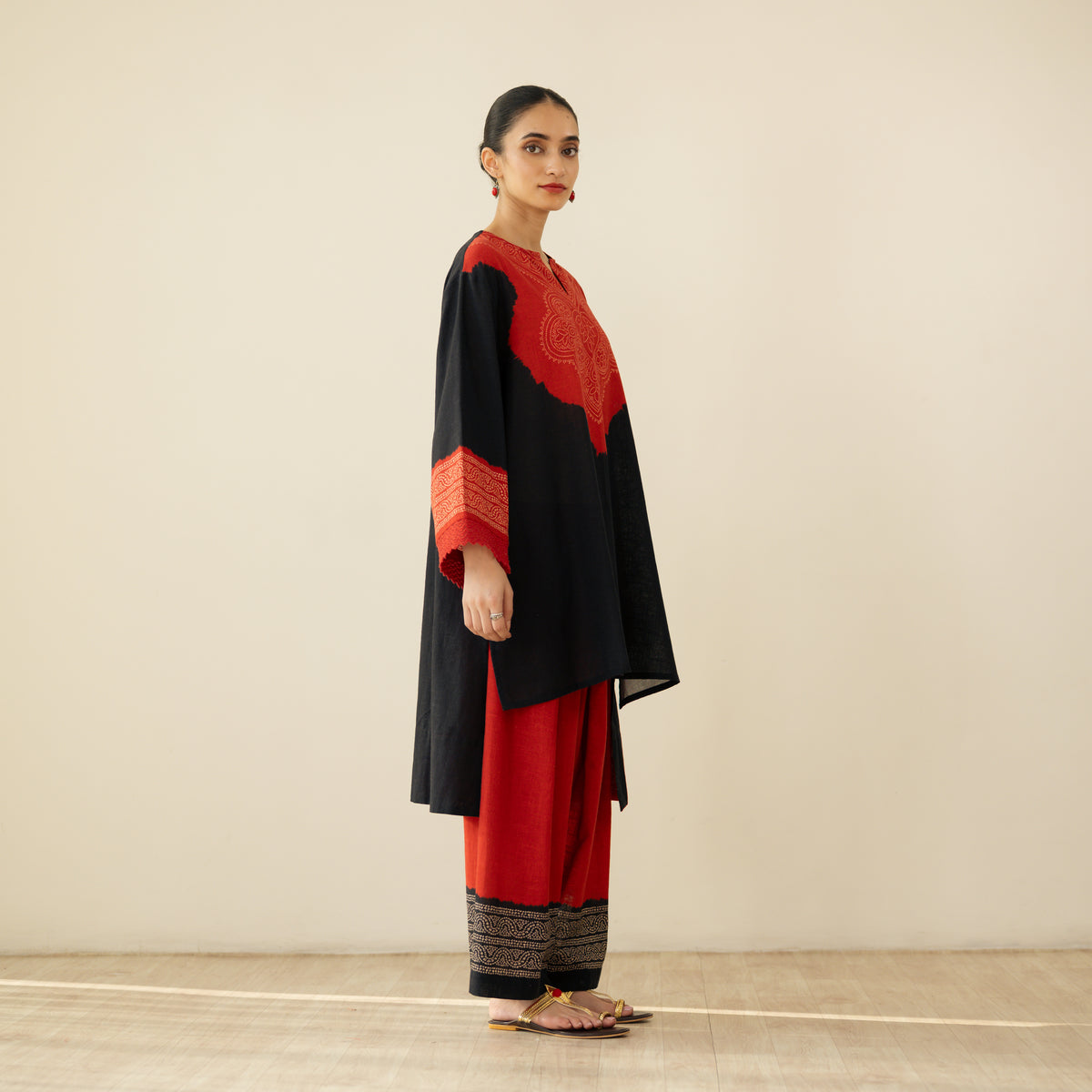 Nakhra Elevated Cotton Slub Coord Set - Red & Black