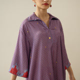 Bon Bon Hand Embroidered Elevated Shantoon Tunic - Tomato Red & Azure Blue