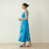 Peppy Paisley Midi Cotton Slub Dress - Ocean Blue
