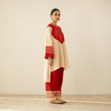 Nakhra Elevated Cotton Slub Coord Set - Beige & Red