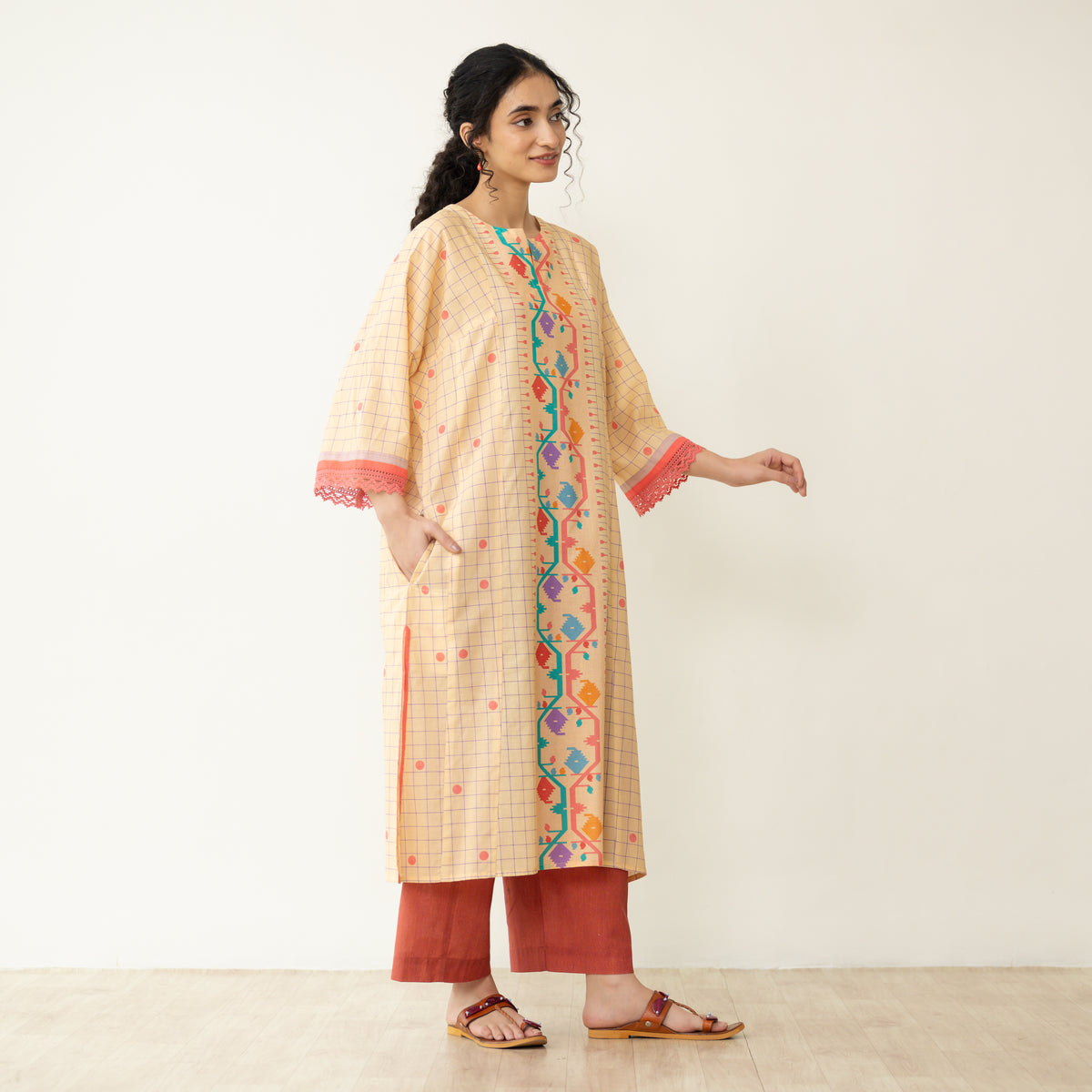 Sitara Front Panelled Mulmul Kurta - Mango Yellow