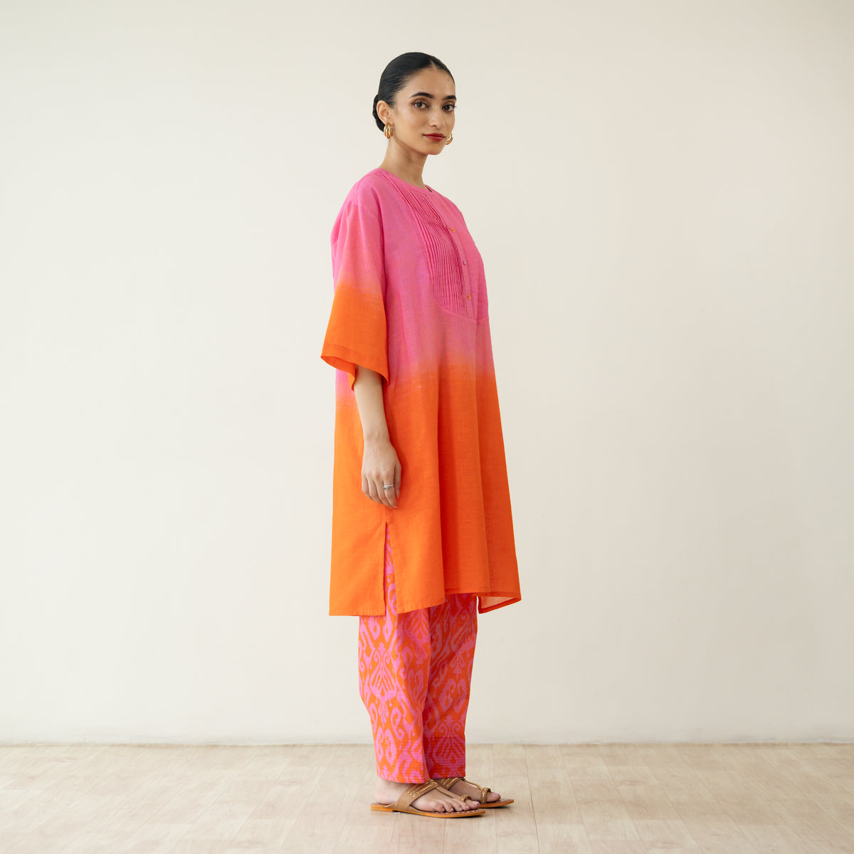 Peach Fizz Elevated Kurta Set - Tangerine & Pink