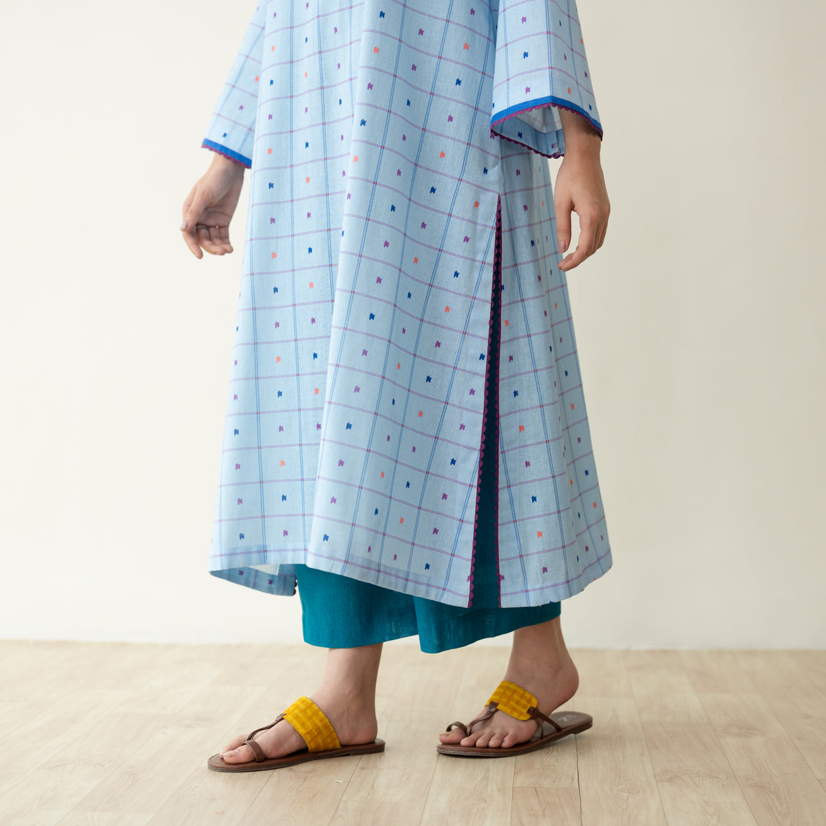 Doodle Embroidered Cotton Kurta - Asmani Blue