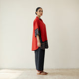 Cherry Pop Elevated Cotton Slub Coord Set - Black & Cherry Red