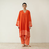 Mastani Elevated Cotton Slub Salwar Set - Tangerine