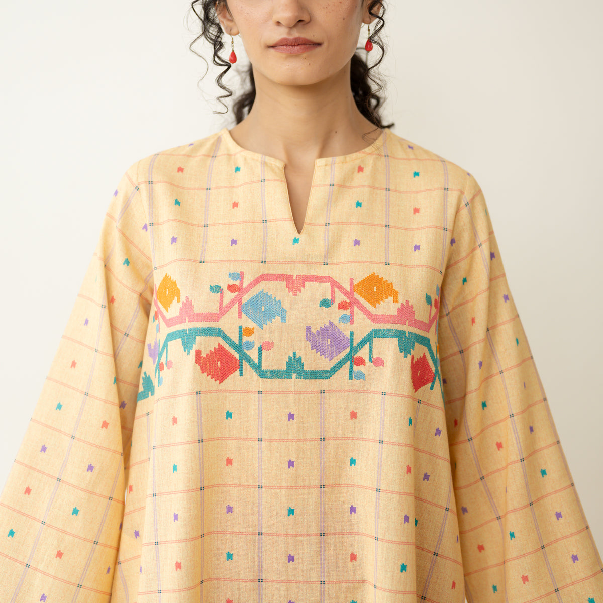 Doodle Embroidered Cotton Kurta - Mango Yellow