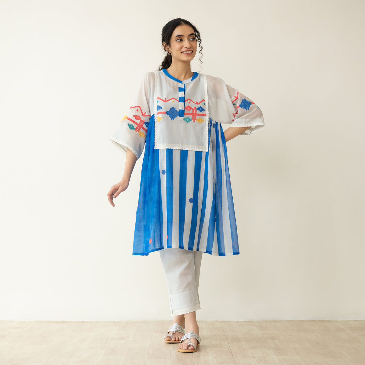 Rumi Embroidered Chanderi Coord Set - Azure