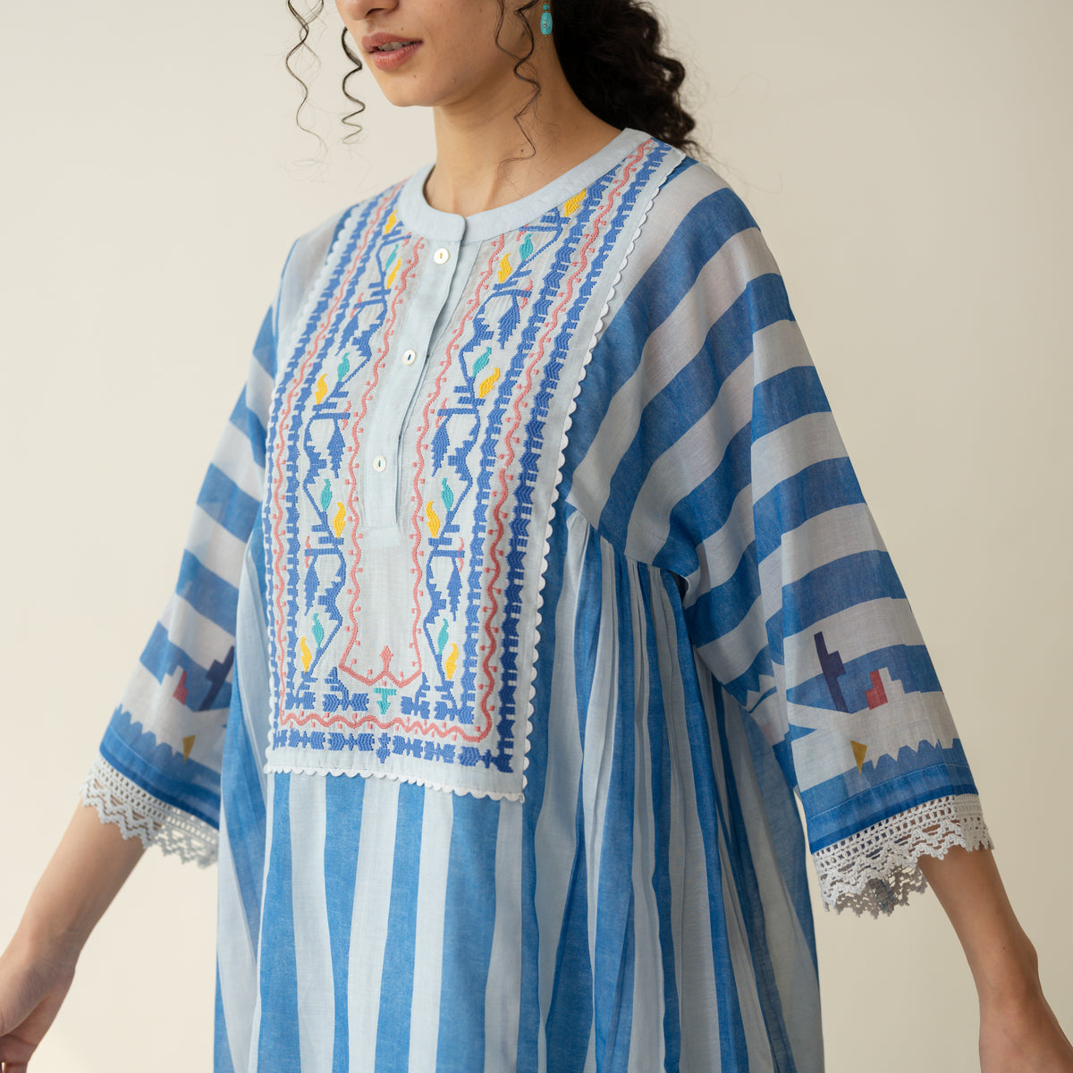 Pretty Flare Chanderi Embroidered Coord Set - Asmani Blue