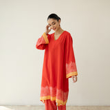 Mastani Elevated Cotton Slub Salwar Set - Sindoori Laal
