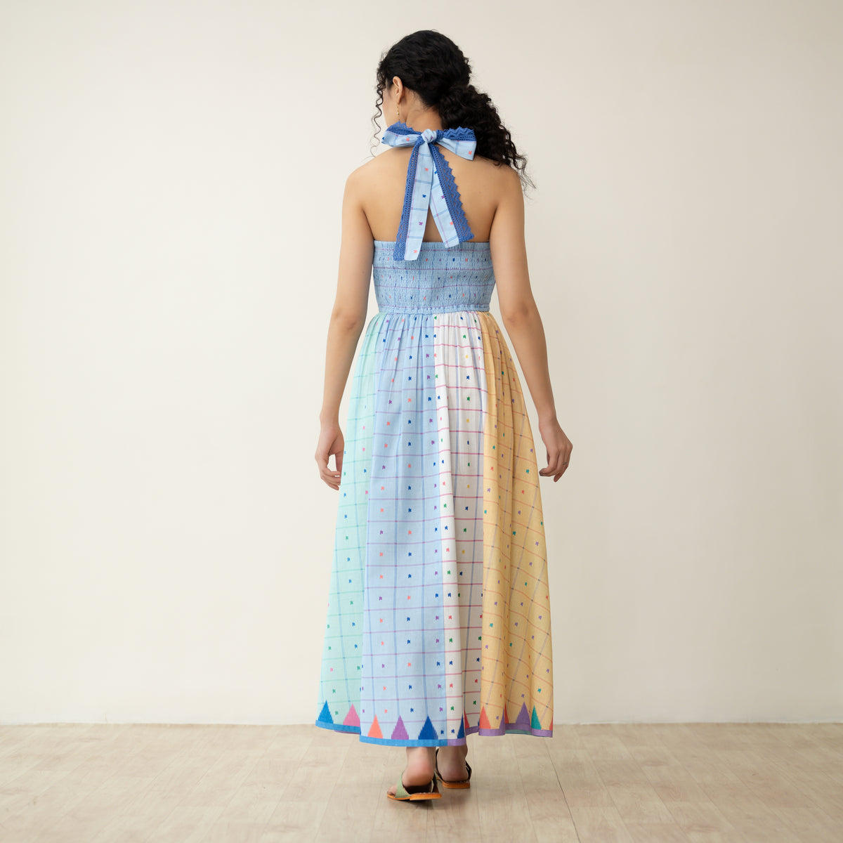 Rainbow Sundae Halter Tie Cotton Lace Dress - Multicolour