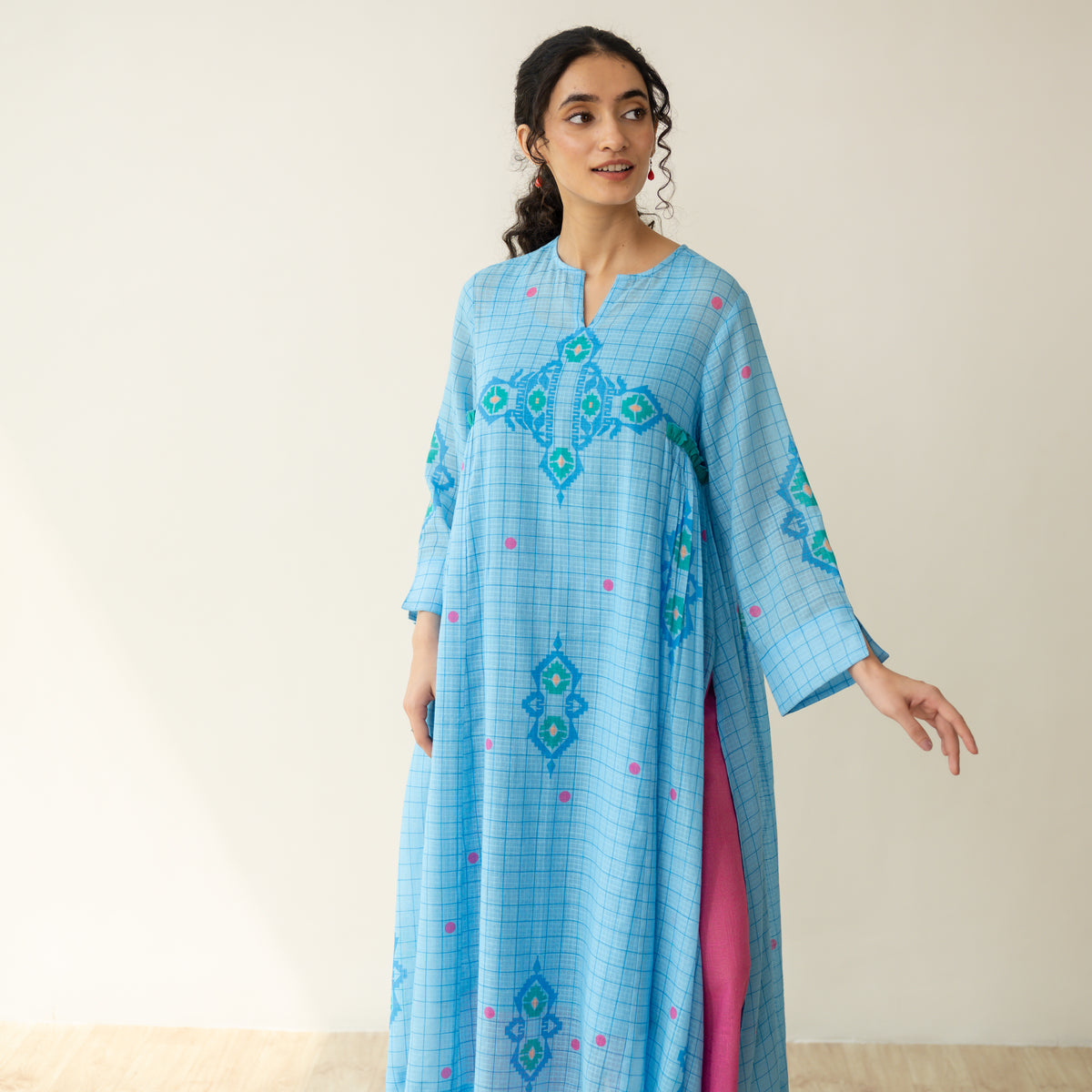 Mogra Kota Doria Kurta Set - Asmani Blue
