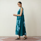 Peppy Paisley Midi Cotton Slub Dress - Teal Green