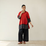 Cherry Pop Elevated Cotton Slub Coord Set - Black & Cherry Red
