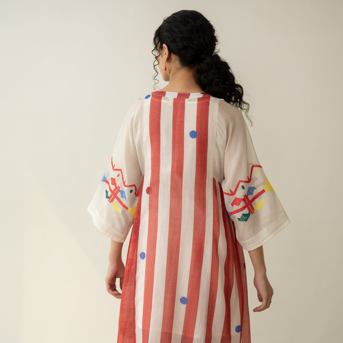 Rumi Embroidered Chanderi Coord Set - Tomato Red