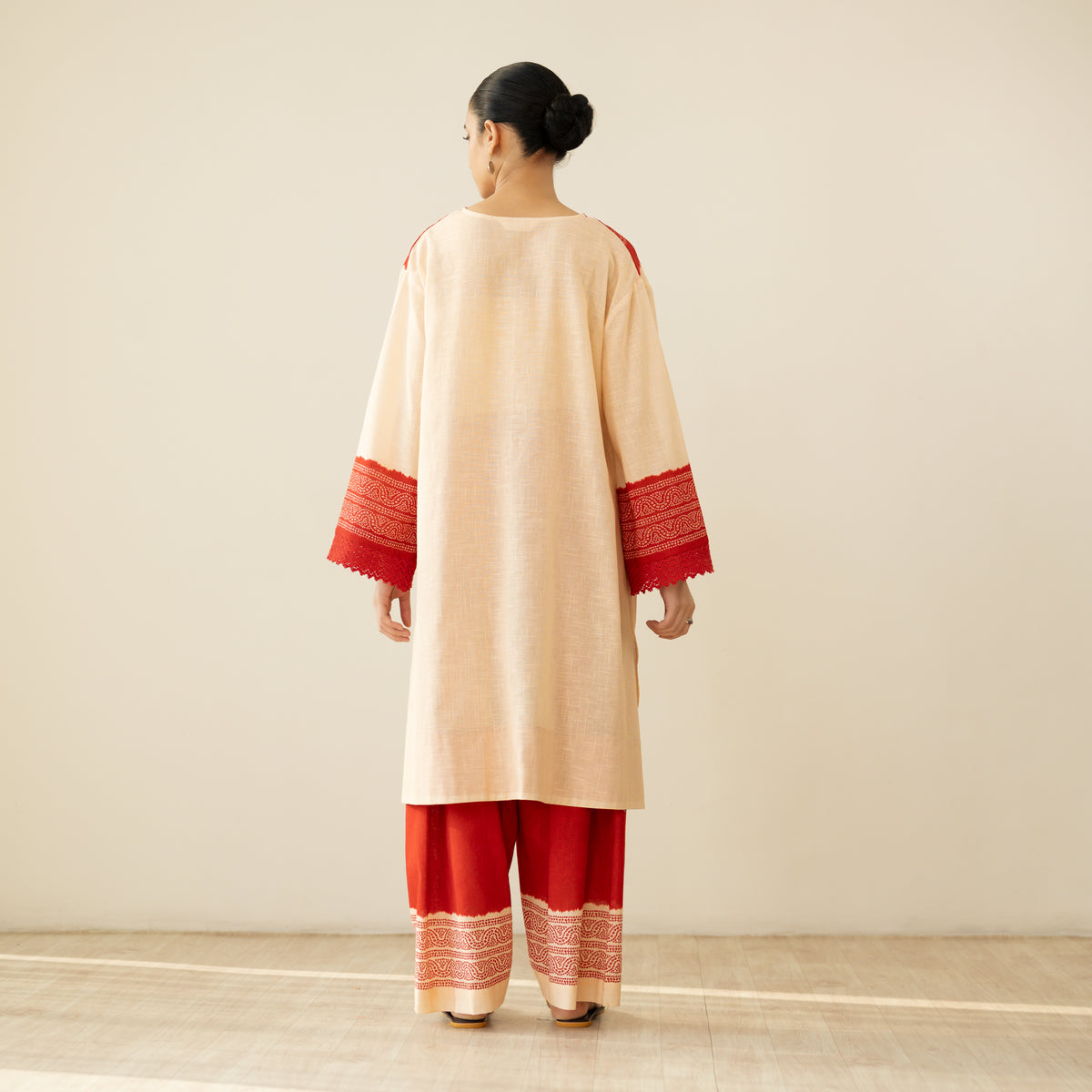 Nakhra Elevated Cotton Slub Coord Set - Beige & Red