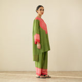 Nakhra Elevated Cotton Slub Coord Set - Green & Pink