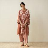 Peppy Paisley Asymmetric Cotton Slub Salwar Set - Mud Brown
