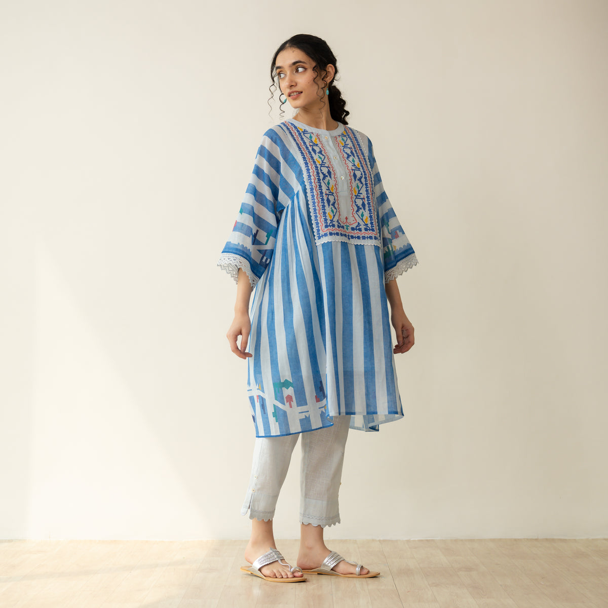 Pretty Flare Chanderi Embroidered Coord Set - Asmani Blue
