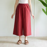 High Waist Elasticated Cotton Culottes - Maroon