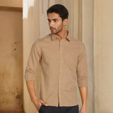 Brown Solid Linen Cotton Shirt for Men