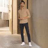 Brown Solid Linen Cotton Shirt for Men
