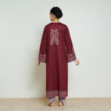 Nura Hand Embroidered Woollen Long Kurta - Maroon