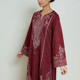 Nura Hand Embroidered Woollen Long Kurta - Maroon
