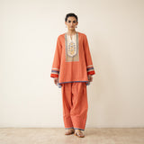 Nazreen Lace Detailed Slub Cotton Salwar Set - Rust