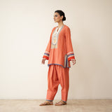 Nazreen Lace Detailed Slub Cotton Salwar Set - Rust