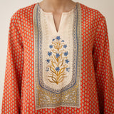 Nazreen Lace Detailed Slub Cotton Salwar Set - Rust