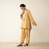Nazreen Lace Detailed Slub Cotton Salwar Set - Ochre