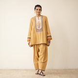Nazreen Lace Detailed Slub Cotton Salwar Set - Ochre