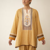 Nazreen Lace Detailed Slub Cotton Salwar Set - Ochre
