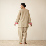 Nazreen Lace Detailed Slub Cotton Salwar Set - Cardamom