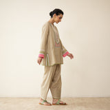 Nazreen Lace Detailed Slub Cotton Salwar Set - Cardamom