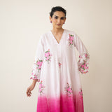Cherry Blossom Embroidered Linen Cotton Kurta Set - Cherry Pink