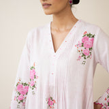 Cherry Blossom Embroidered Linen Cotton Kurta Set - Cherry Pink