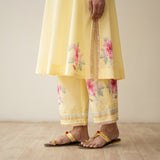 Jaba Hand Embroidered Festive Mulmul Cotton Kurta Set - Mango Yellow