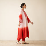 Sunset Embroidered Linen Cotton Kurta Set - True Red