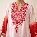 Sunset Embroidered Linen Cotton Kurta Set - True Red
