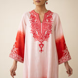 Sunset Embroidered Linen Cotton Kurta Set - True Red