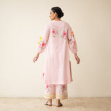 Jaba Hand Embroidered Festive Mulmul Cotton Kurta Set - Soft Pink