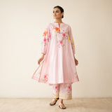 Jaba Hand Embroidered Festive Mulmul Cotton Kurta Set - Soft Pink