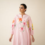Jaba Hand Embroidered Festive Mulmul Cotton Kurta Set - Soft Pink
