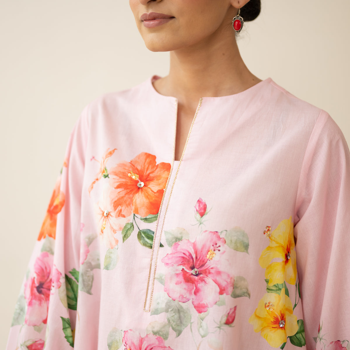 Jaba Hand Embroidered Festive Mulmul Cotton Kurta Set - Soft Pink