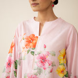 Jaba Hand Embroidered Festive Mulmul Cotton Kurta Set - Soft Pink