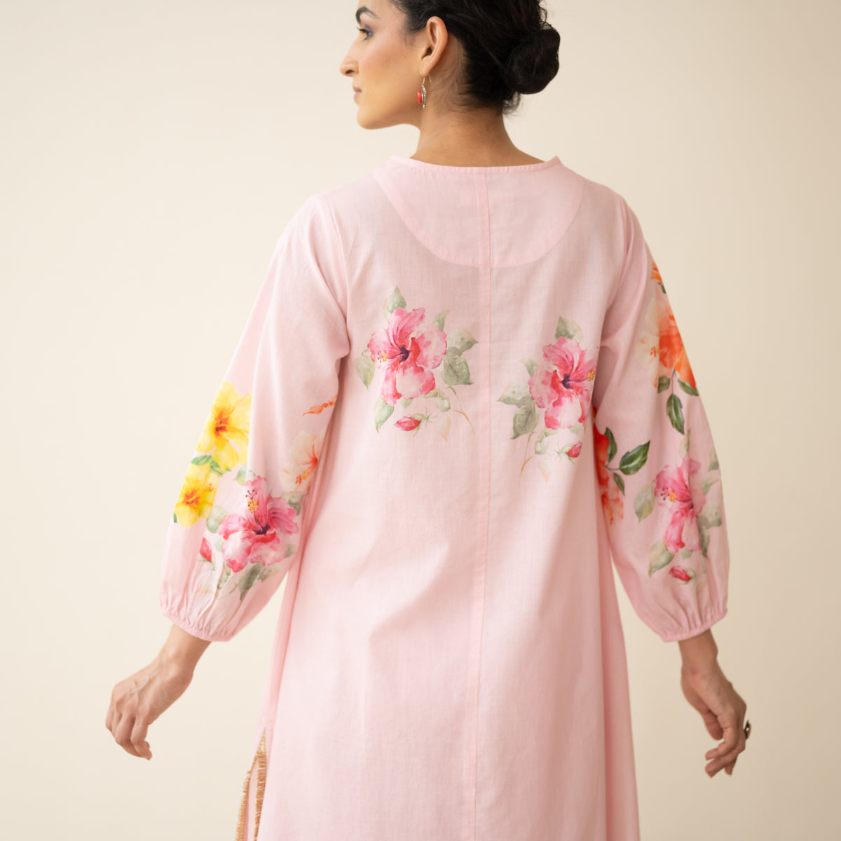 Jaba Hand Embroidered Festive Mulmul Cotton Kurta Set - Soft Pink