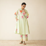 Jaba Hand Embroidered Festive Mulmul Cotton Kurta Set - Pista Green